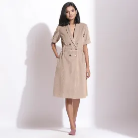 Dusk Beige Warm Cotton Corduroy Knee Length Coat Dress