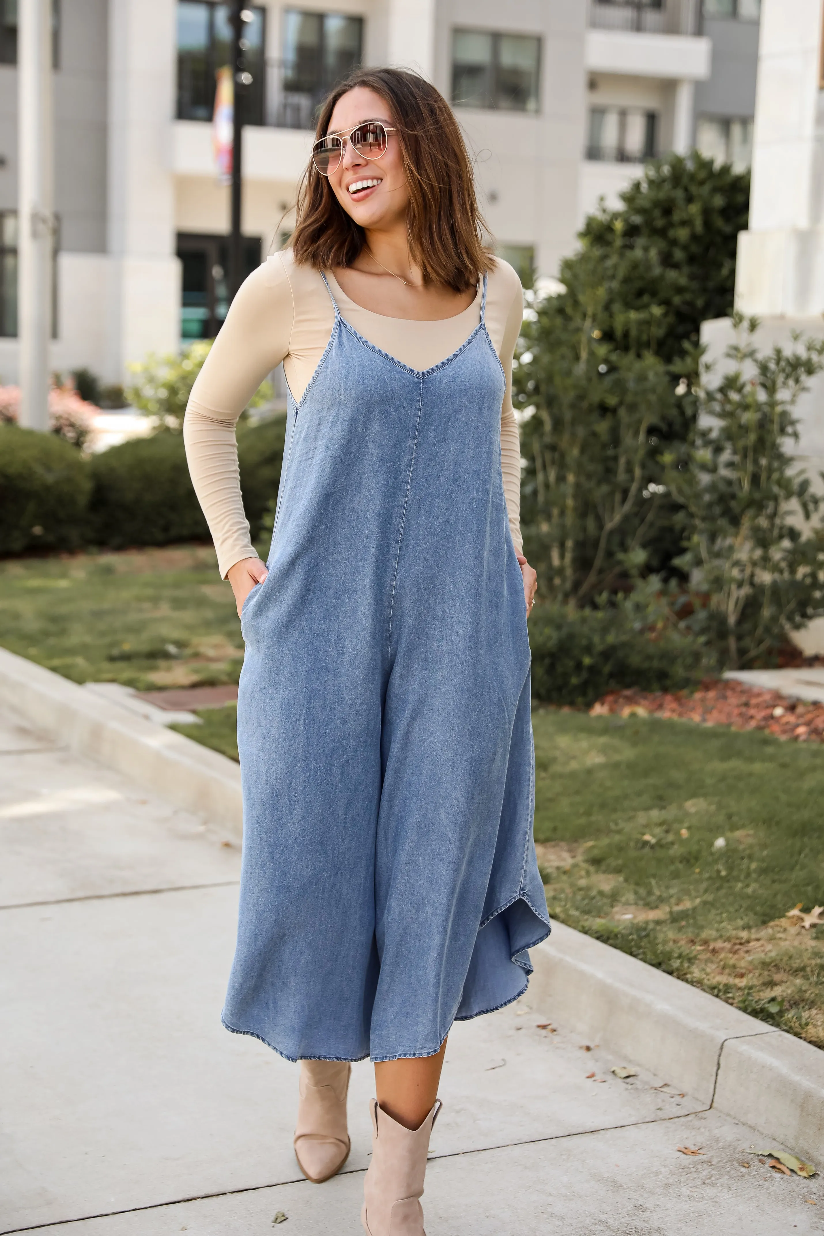 FINAL SALE - Seasoned Chicness Denim Wide Leg Jumpsuit