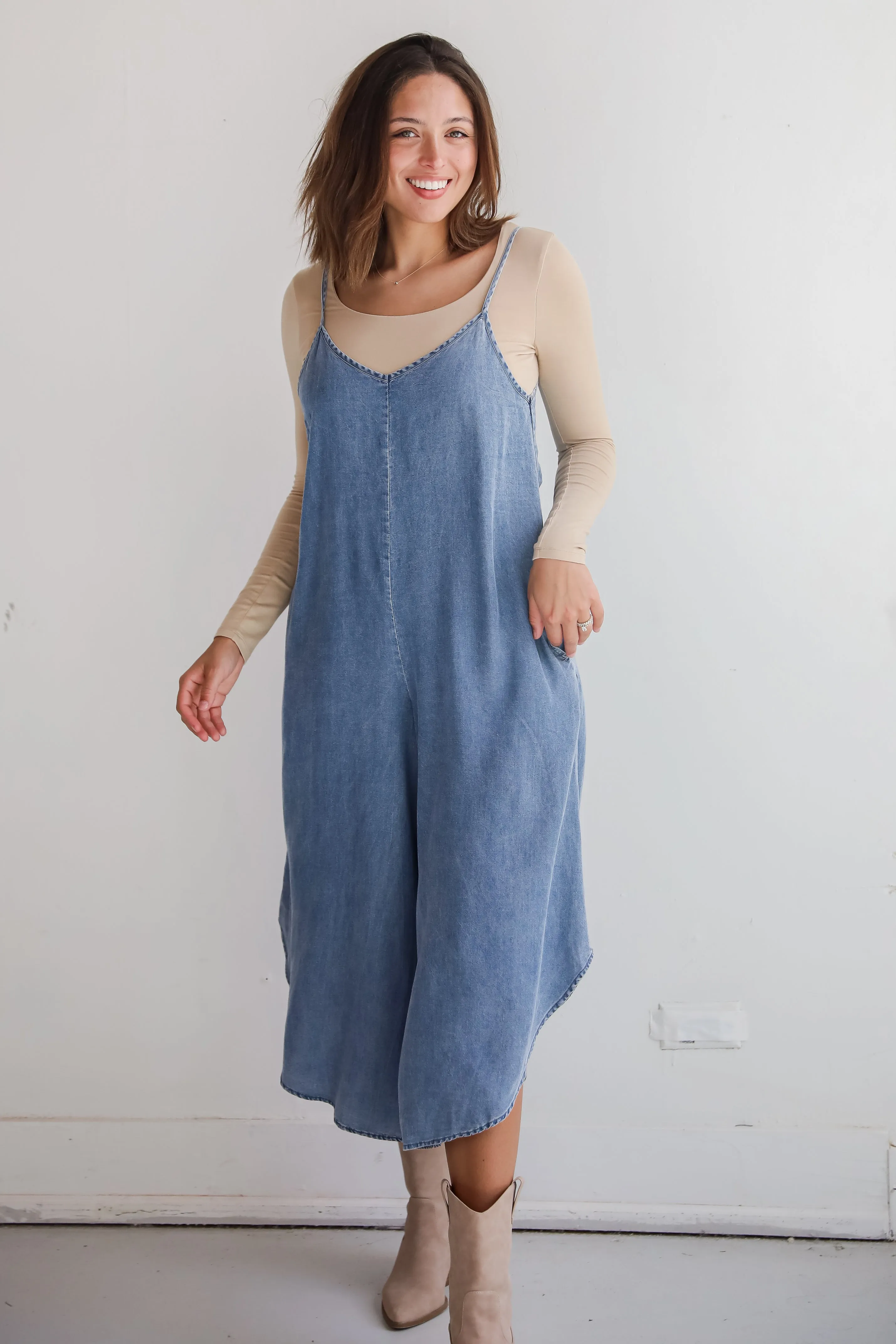 FINAL SALE - Seasoned Chicness Denim Wide Leg Jumpsuit