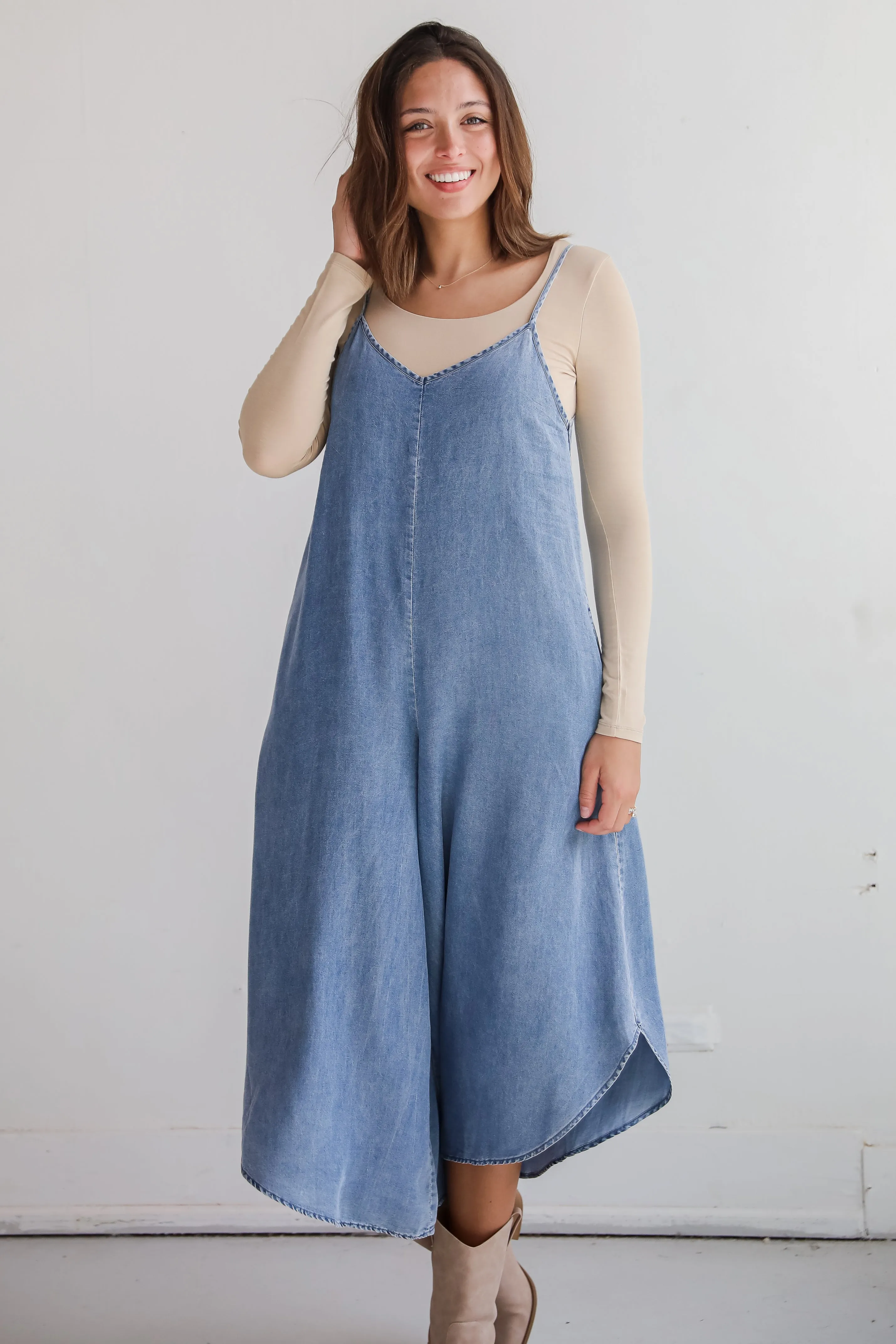 FINAL SALE - Seasoned Chicness Denim Wide Leg Jumpsuit