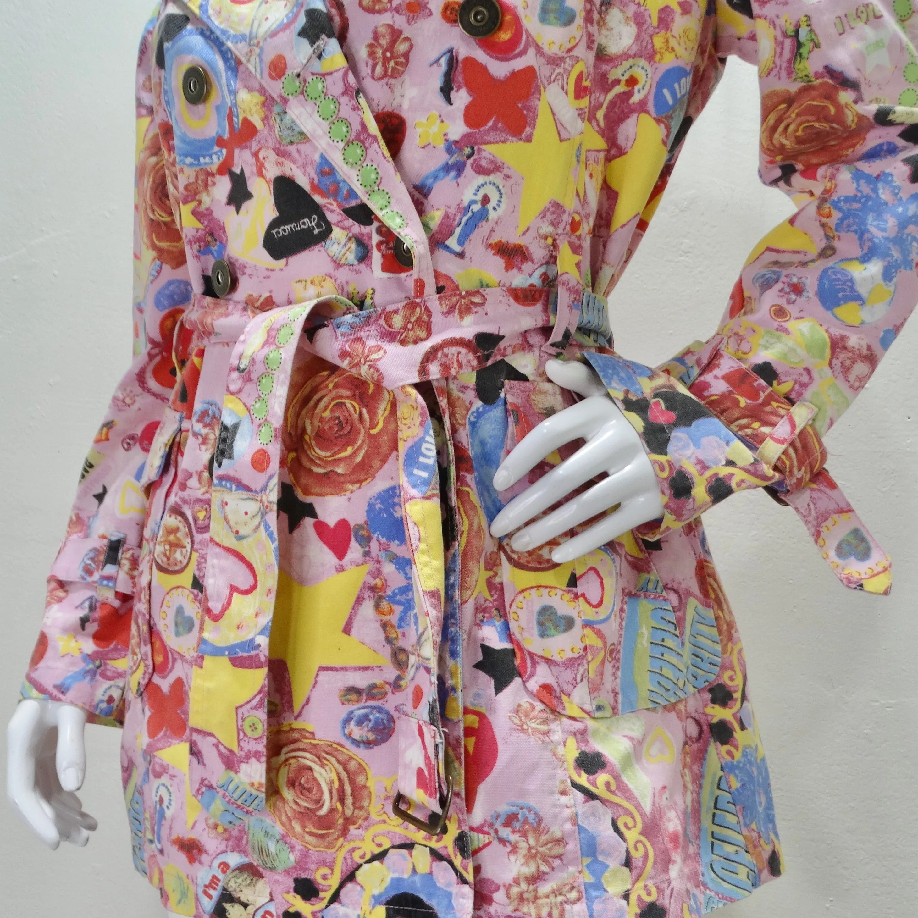 Fiorucci Y2K Multicolor Graphic Printed Trench Coat