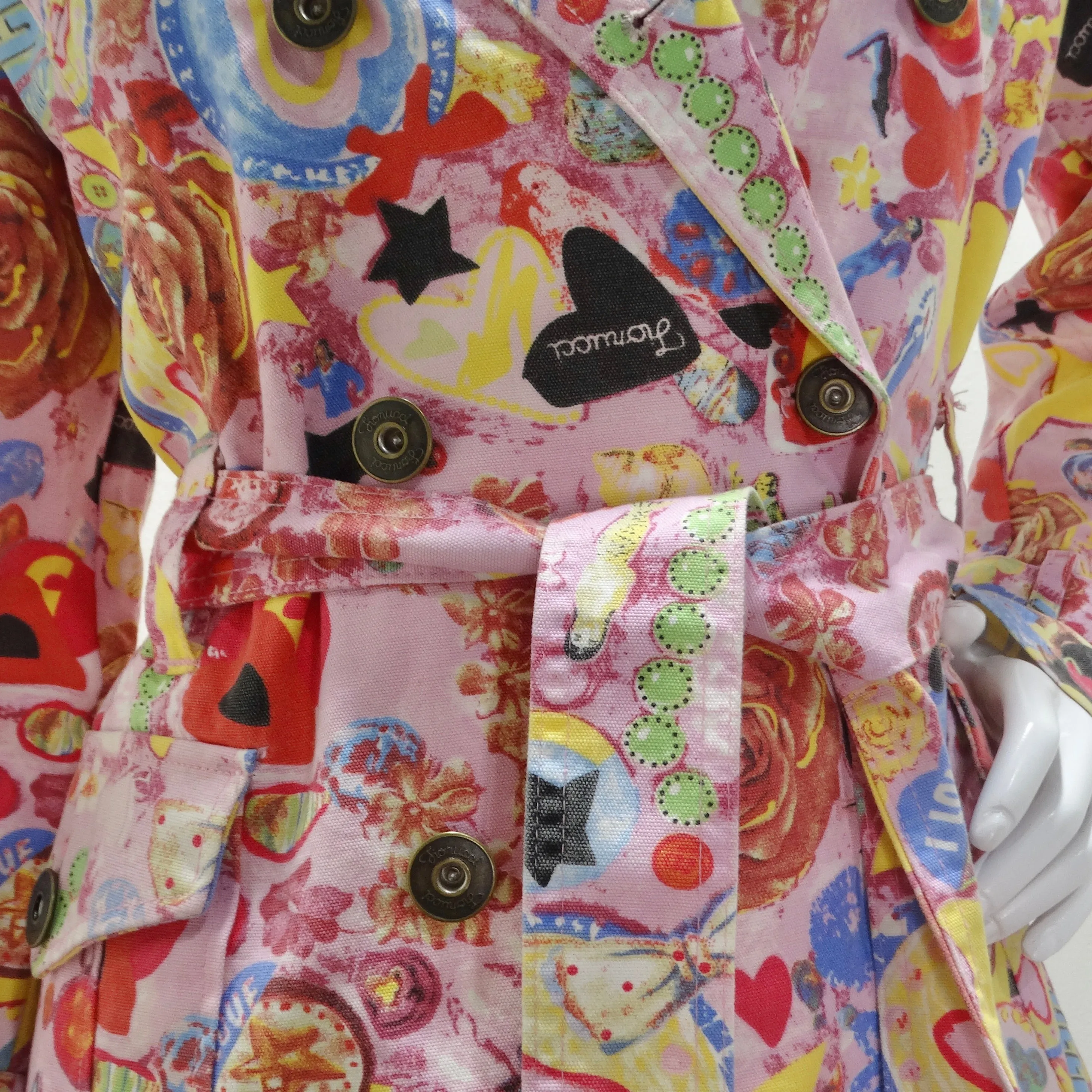 Fiorucci Y2K Multicolor Graphic Printed Trench Coat