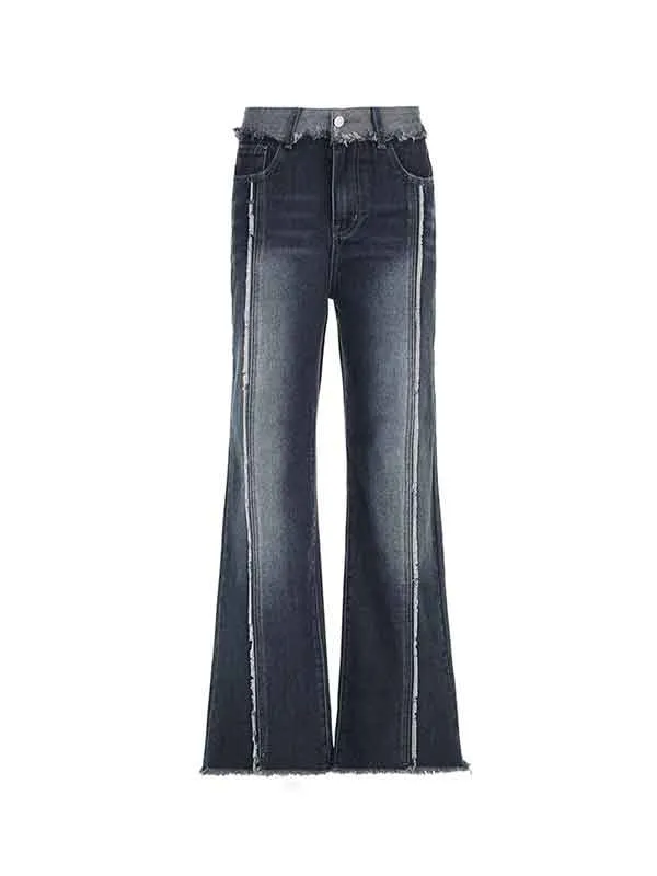 Frayed Trim Wash Gradient Jeans