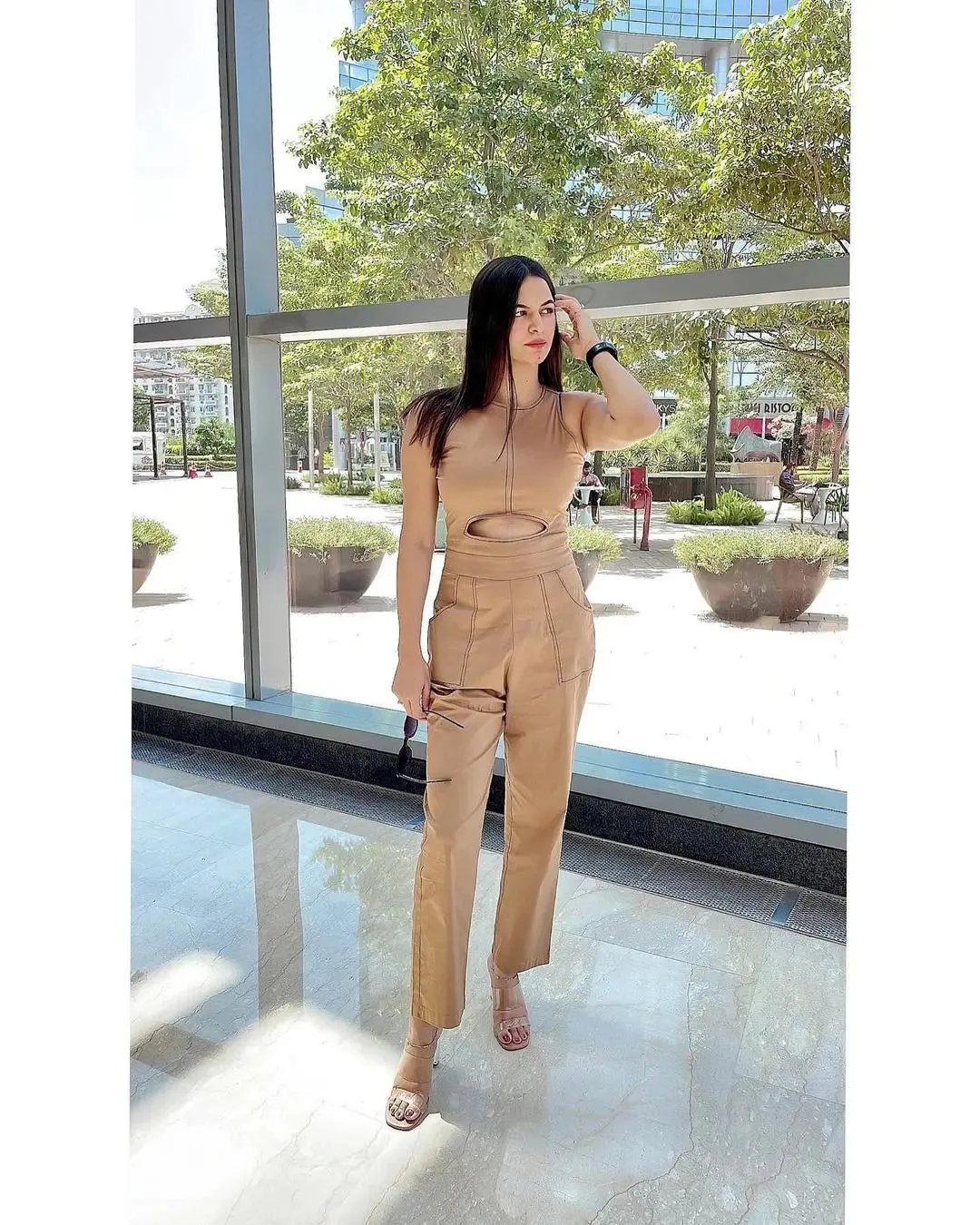 Front Cutout Top stitch Cotton Stretchable Jumpsuit