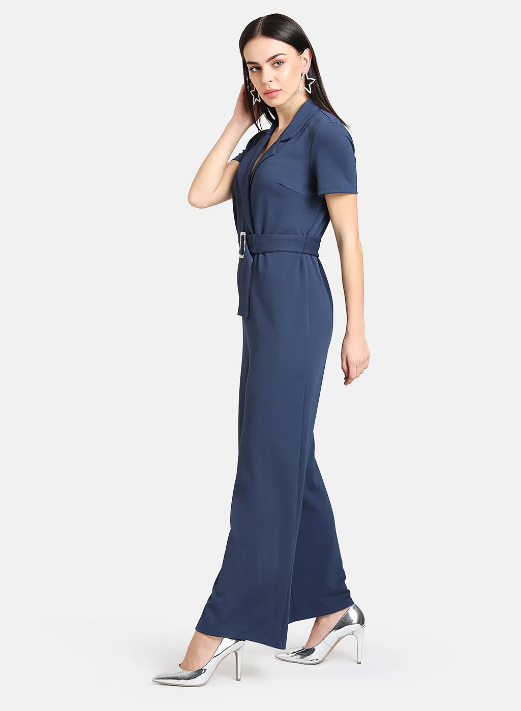 Front Overlap Detail Jumpsuit With Belt