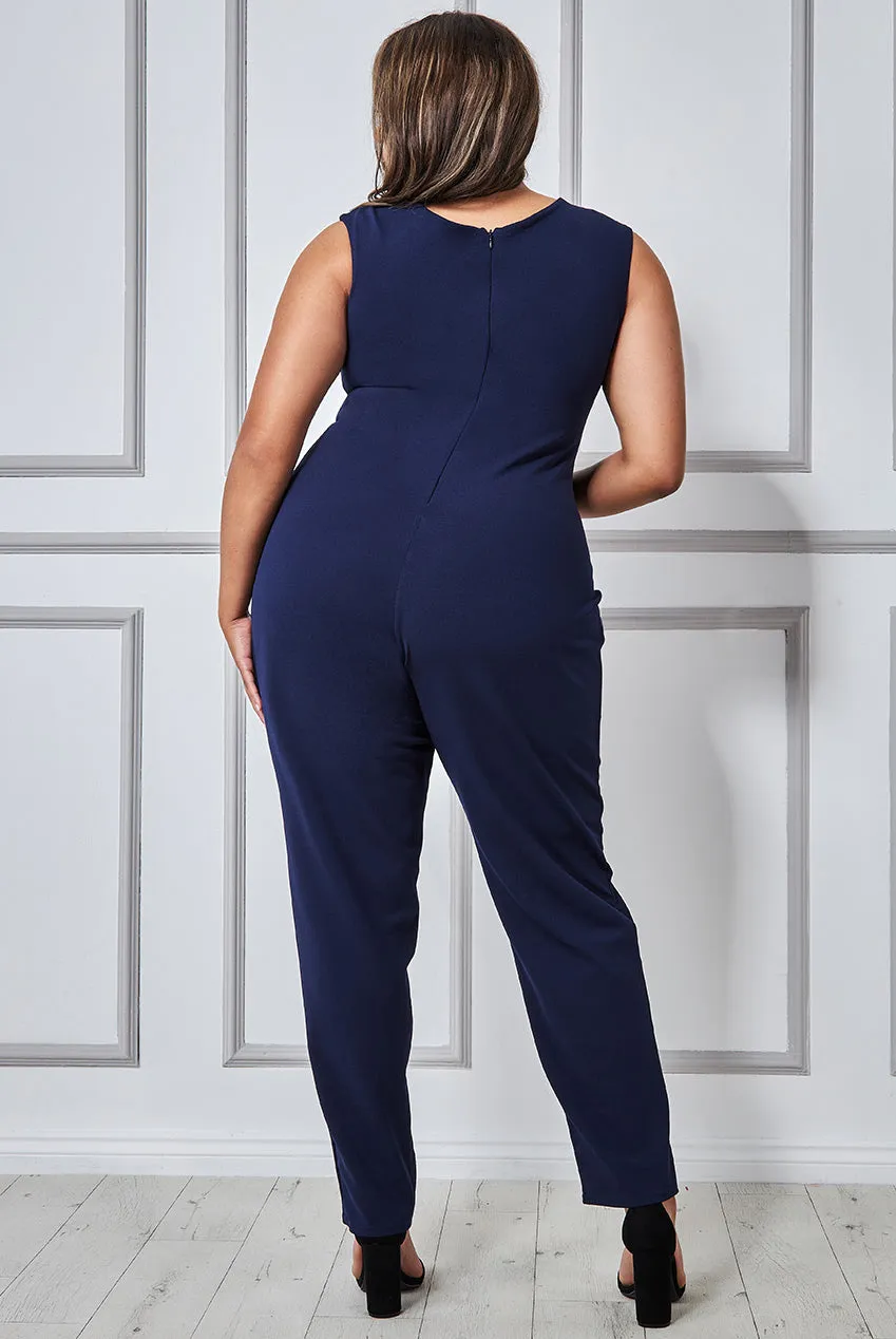 Goddiva Plus Scuba Crepe Wrap Bardot Jumpsuit