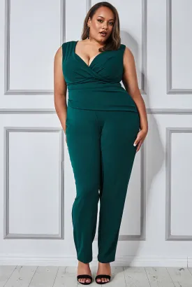 Goddiva Plus Scuba Crepe Wrap Bardot Jumpsuit