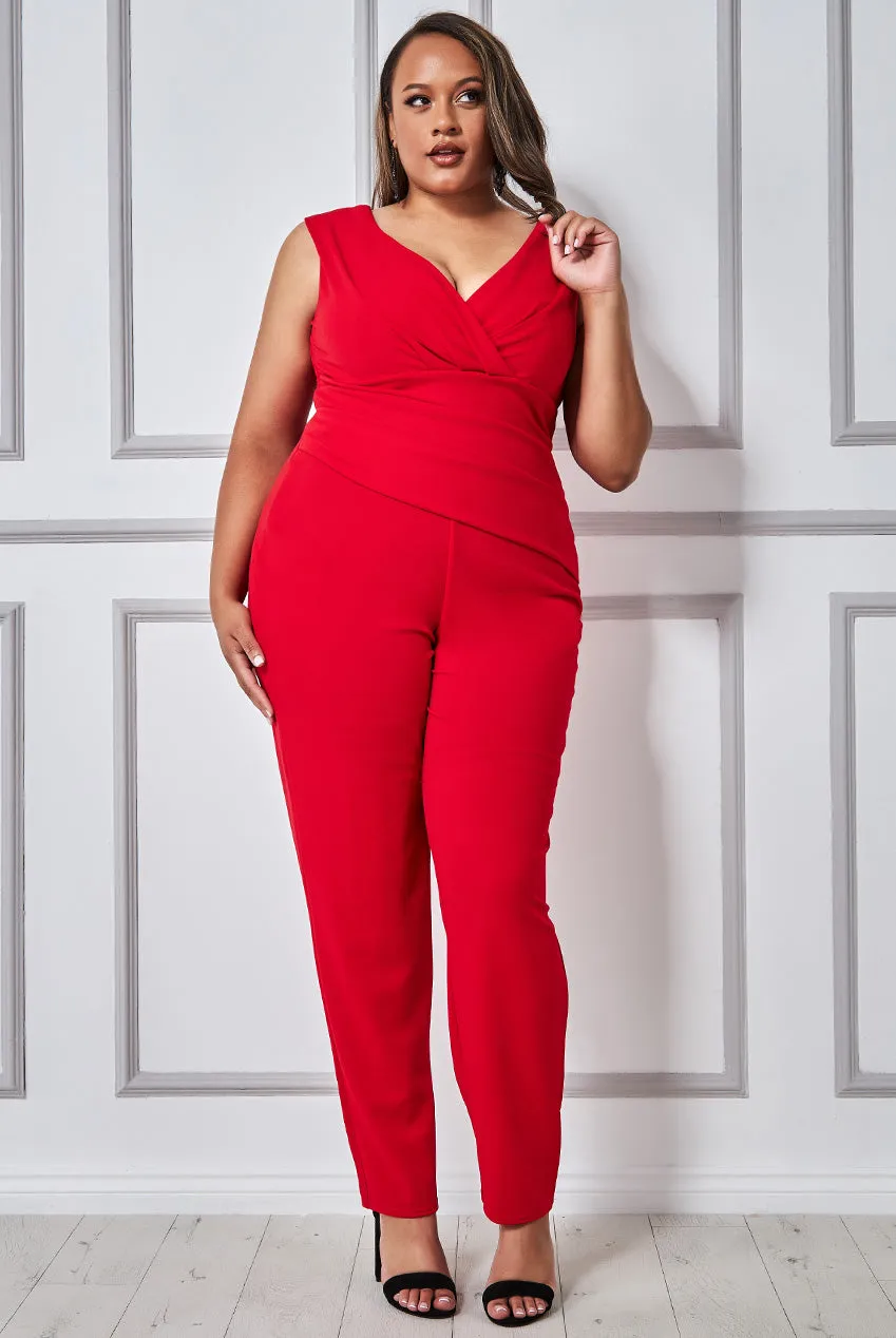 Goddiva Plus Scuba Crepe Wrap Bardot Jumpsuit