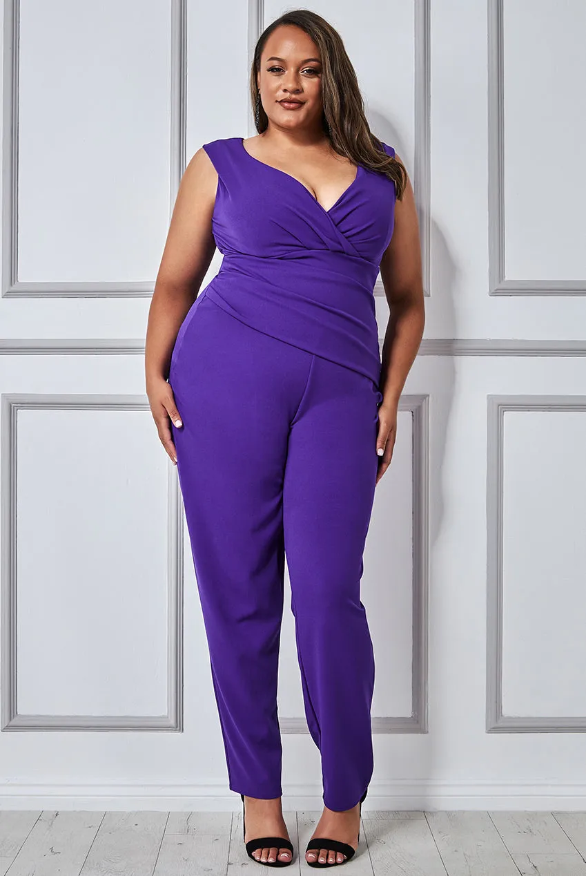 Goddiva Plus Scuba Crepe Wrap Bardot Jumpsuit