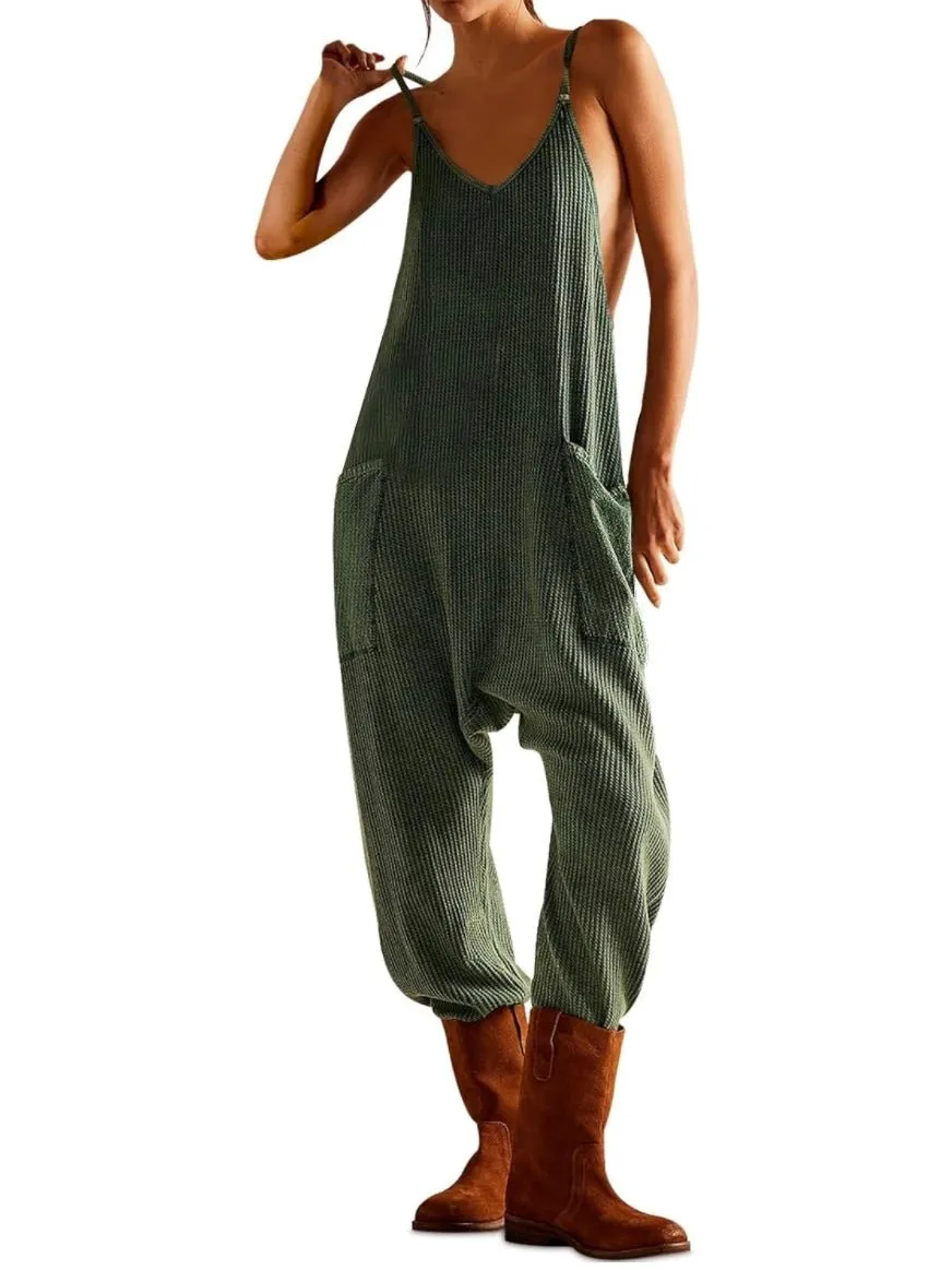 Green army loose jumpsuit