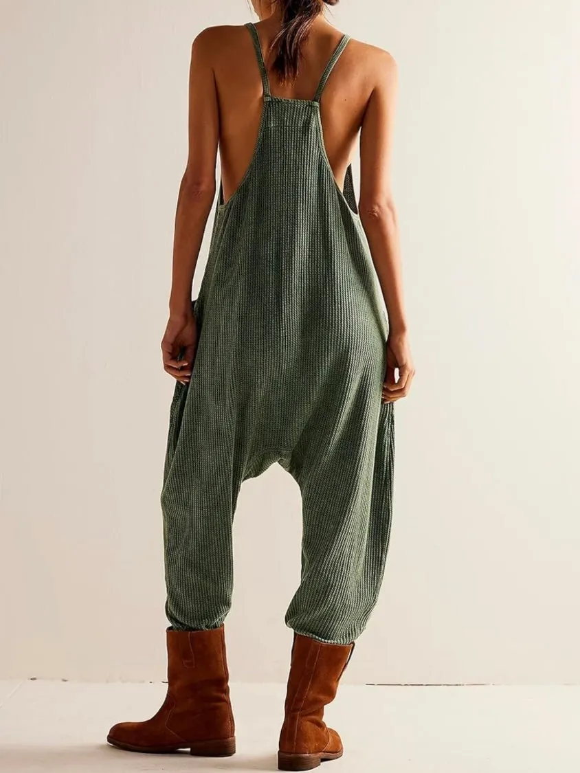 Green army loose jumpsuit