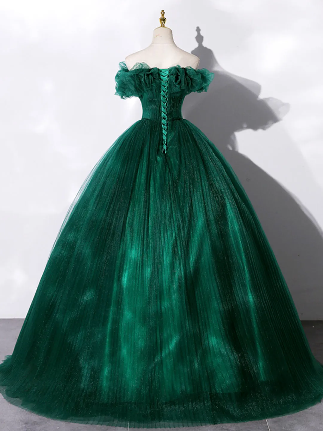 Green Off Shoulder Tulle Formal Dress A-Line Long Prom Dress