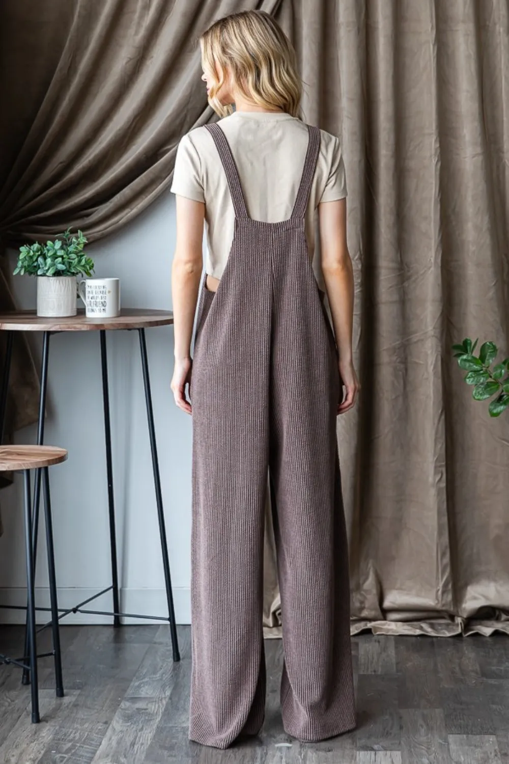 Heimish Full Size Ribbed Front Pocket Sleeveless Jumpsuit