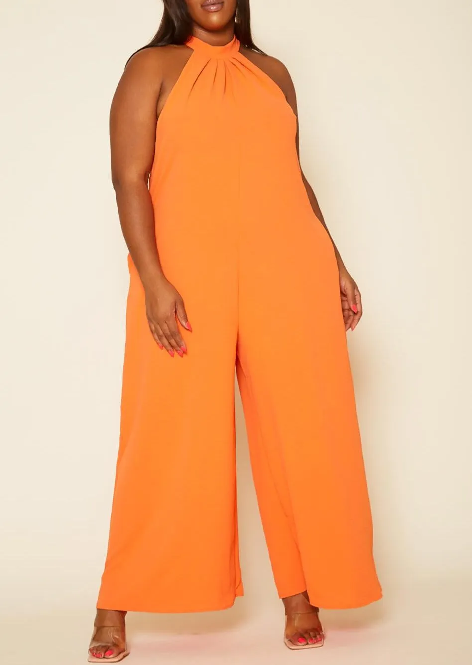 Hi Curvy Plus Size Women Halter Top Jumpsuit with Pockets