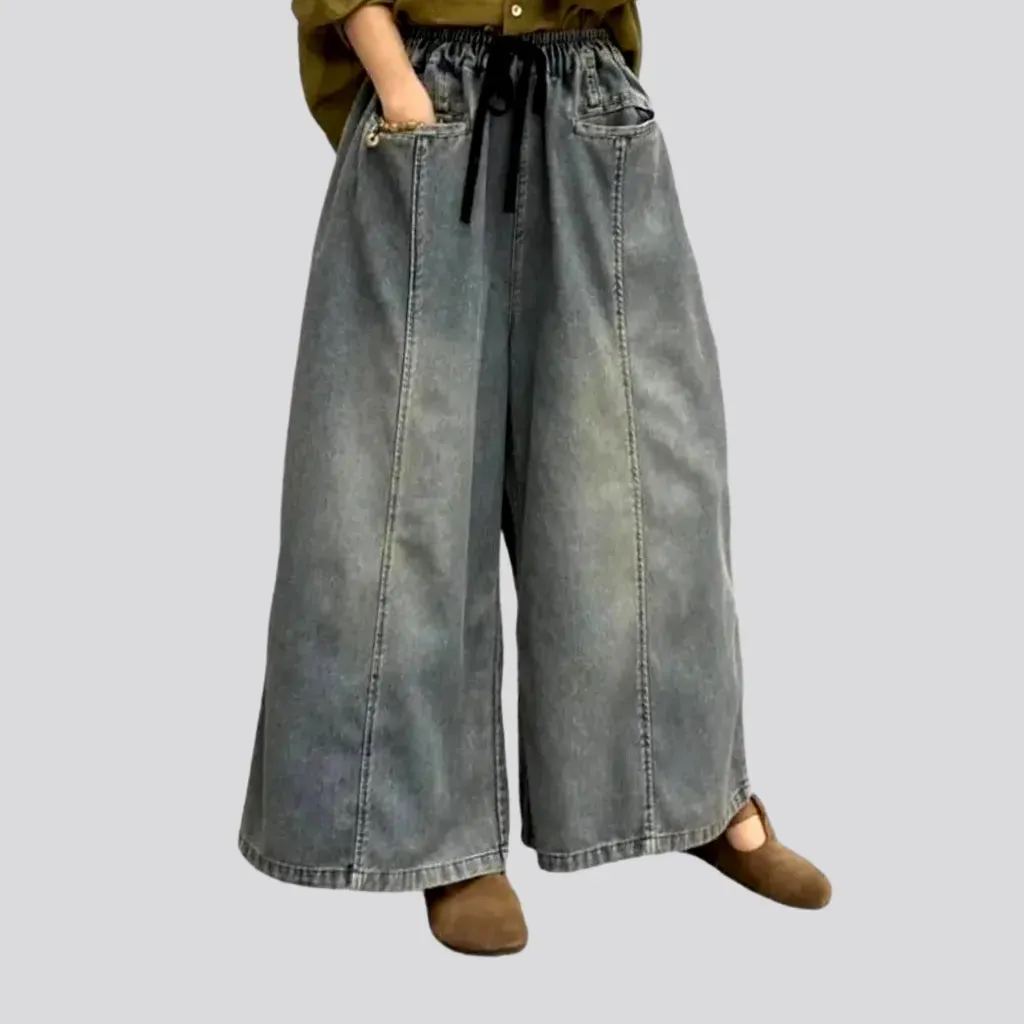 High-waist baggy denim pants