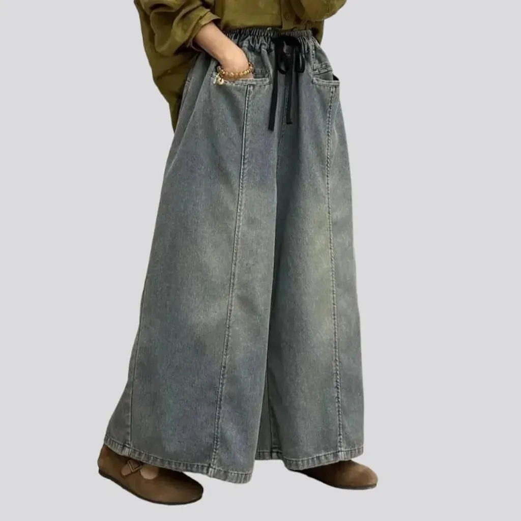 High-waist baggy denim pants