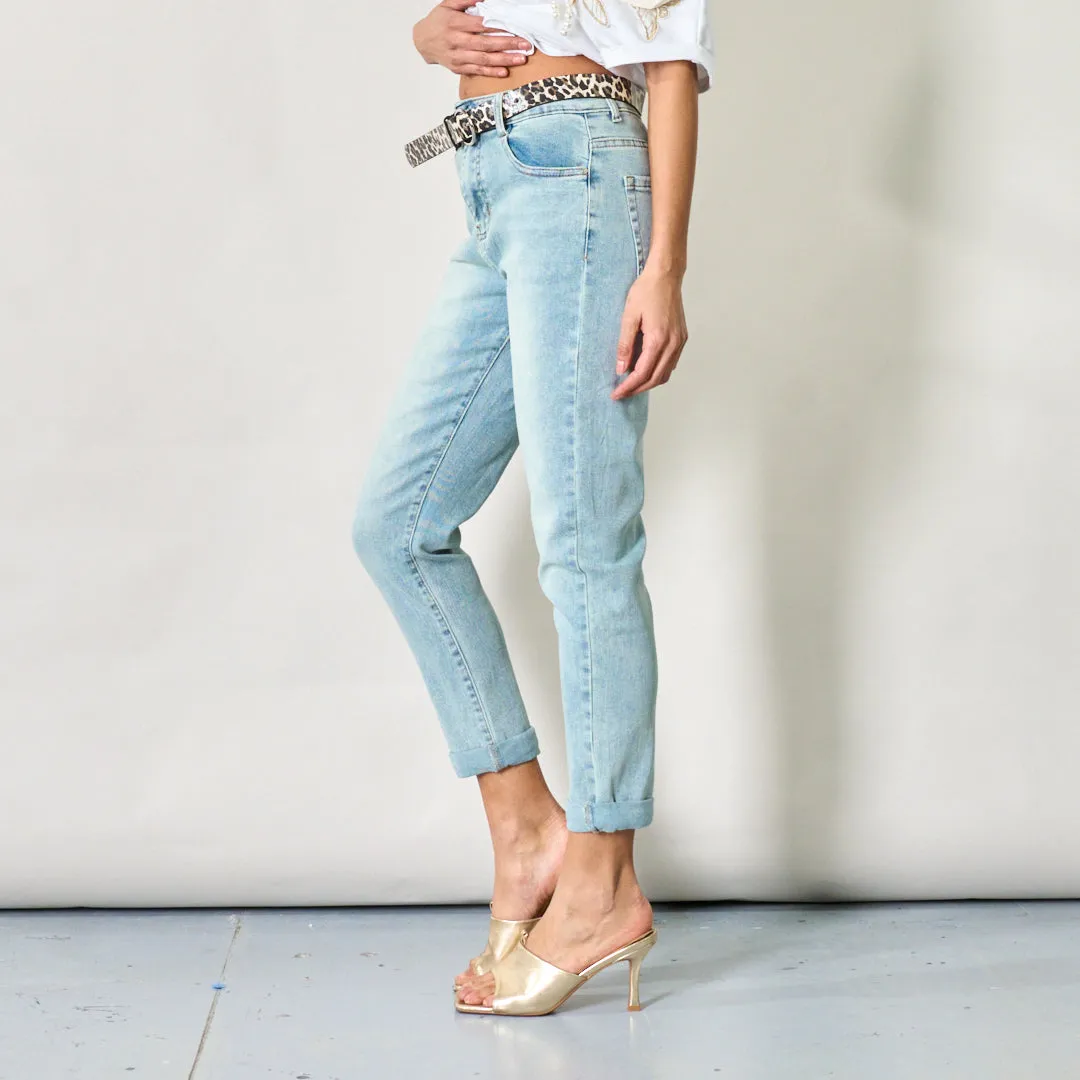 High-waist denim jeans with belt wholesale