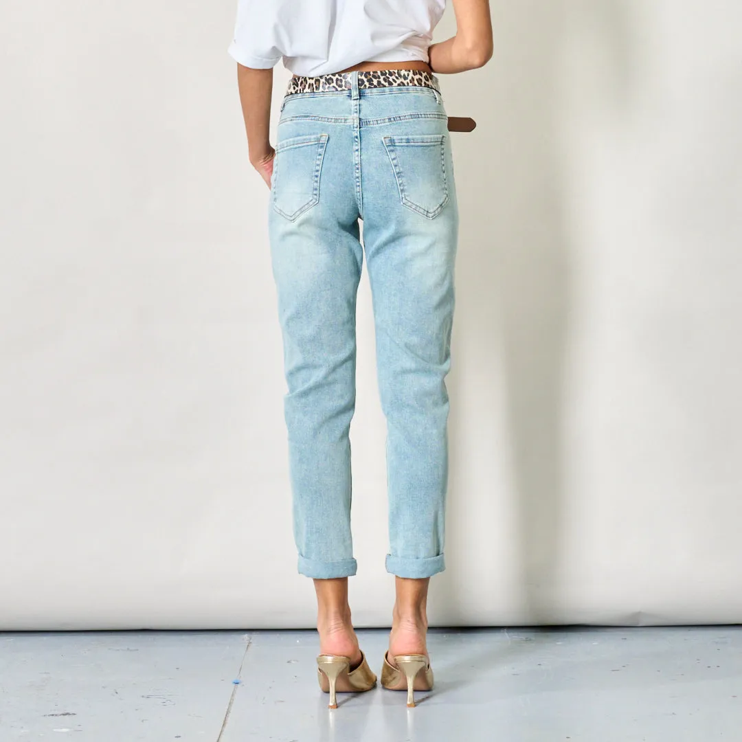 High-waist denim jeans with belt wholesale