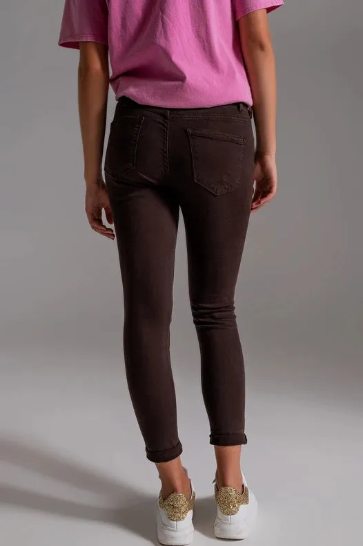 High Waisted Skinny Jeans In Brown