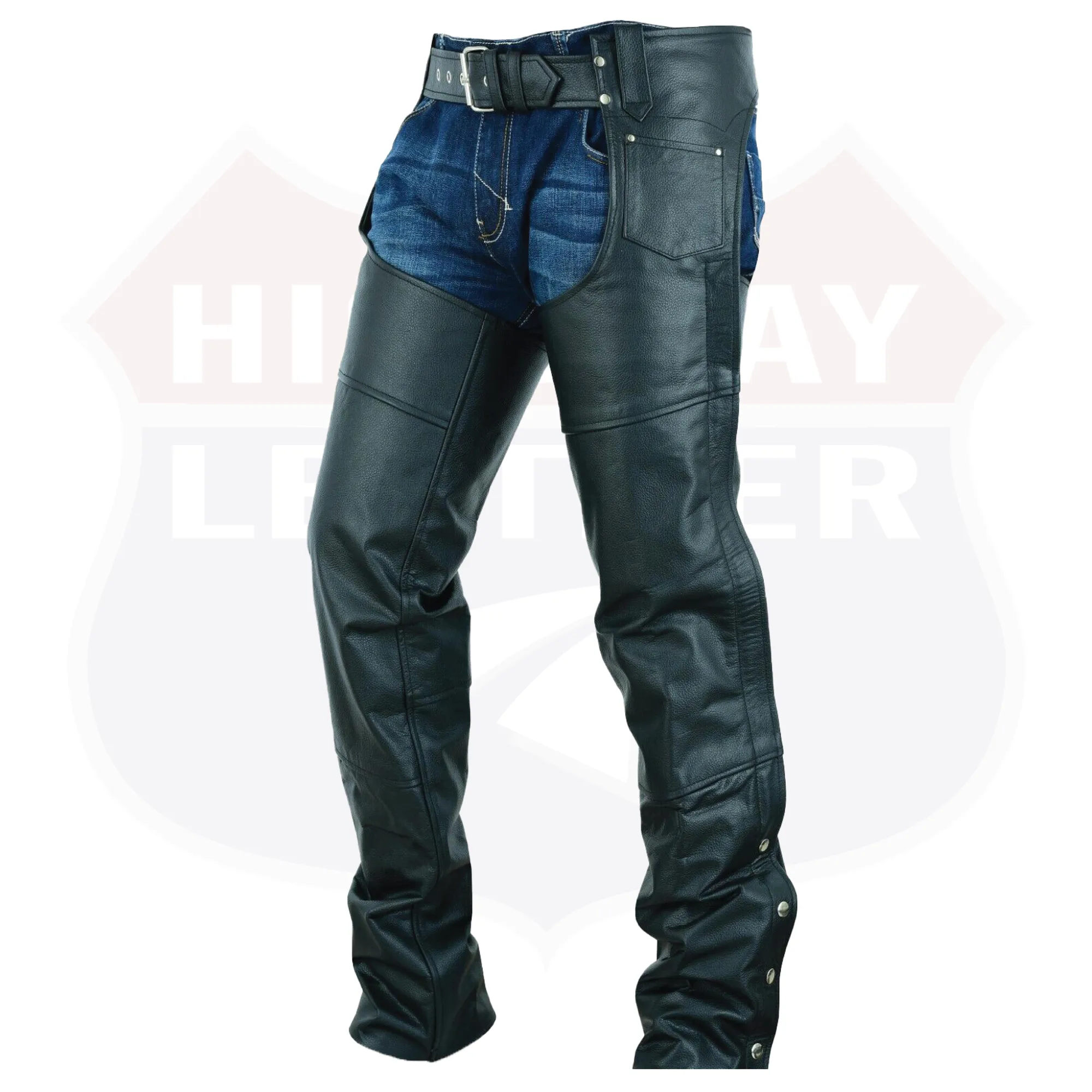 HL12800SPT Basic Classic BLACK Style Leather Motorcycle Chap for Motorcycle Riding Plain Easy Fit