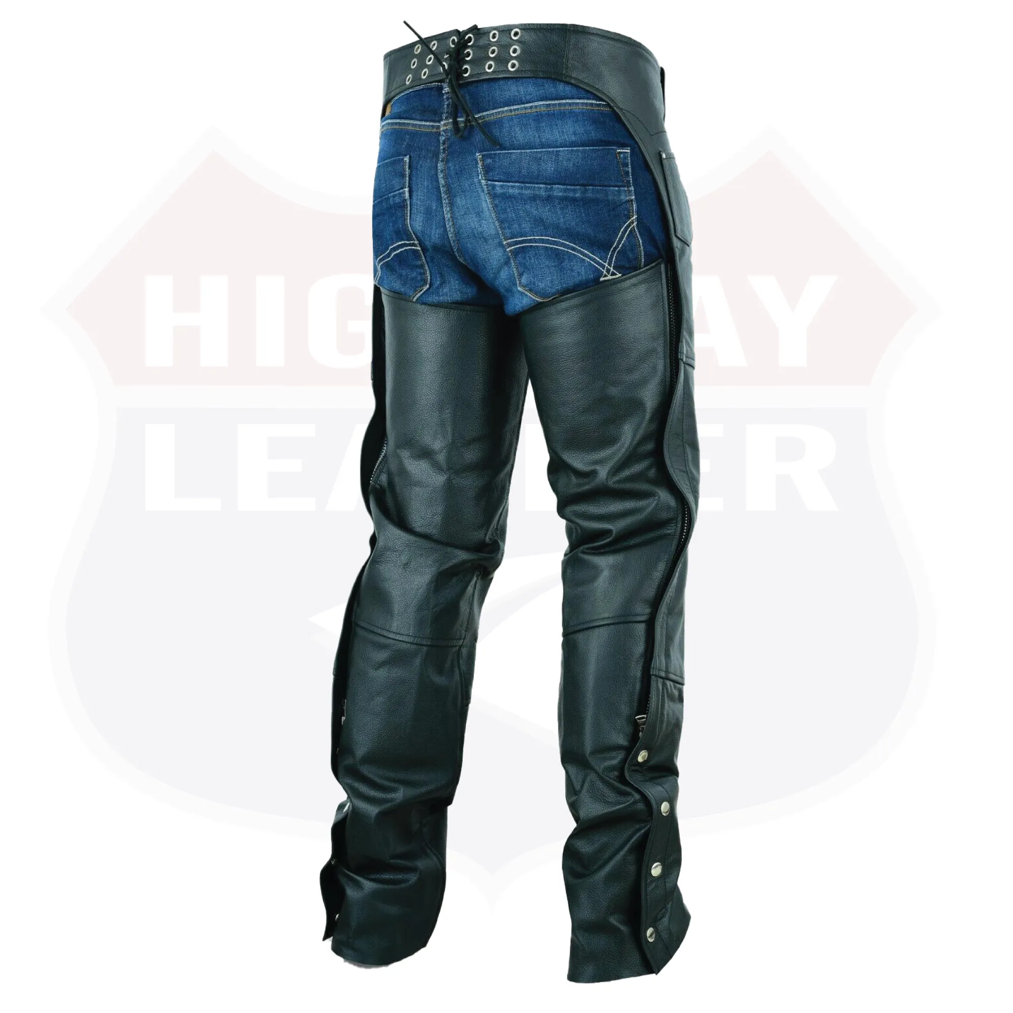 HL12800SPT Basic Classic BLACK Style Leather Motorcycle Chap for Motorcycle Riding Plain Easy Fit