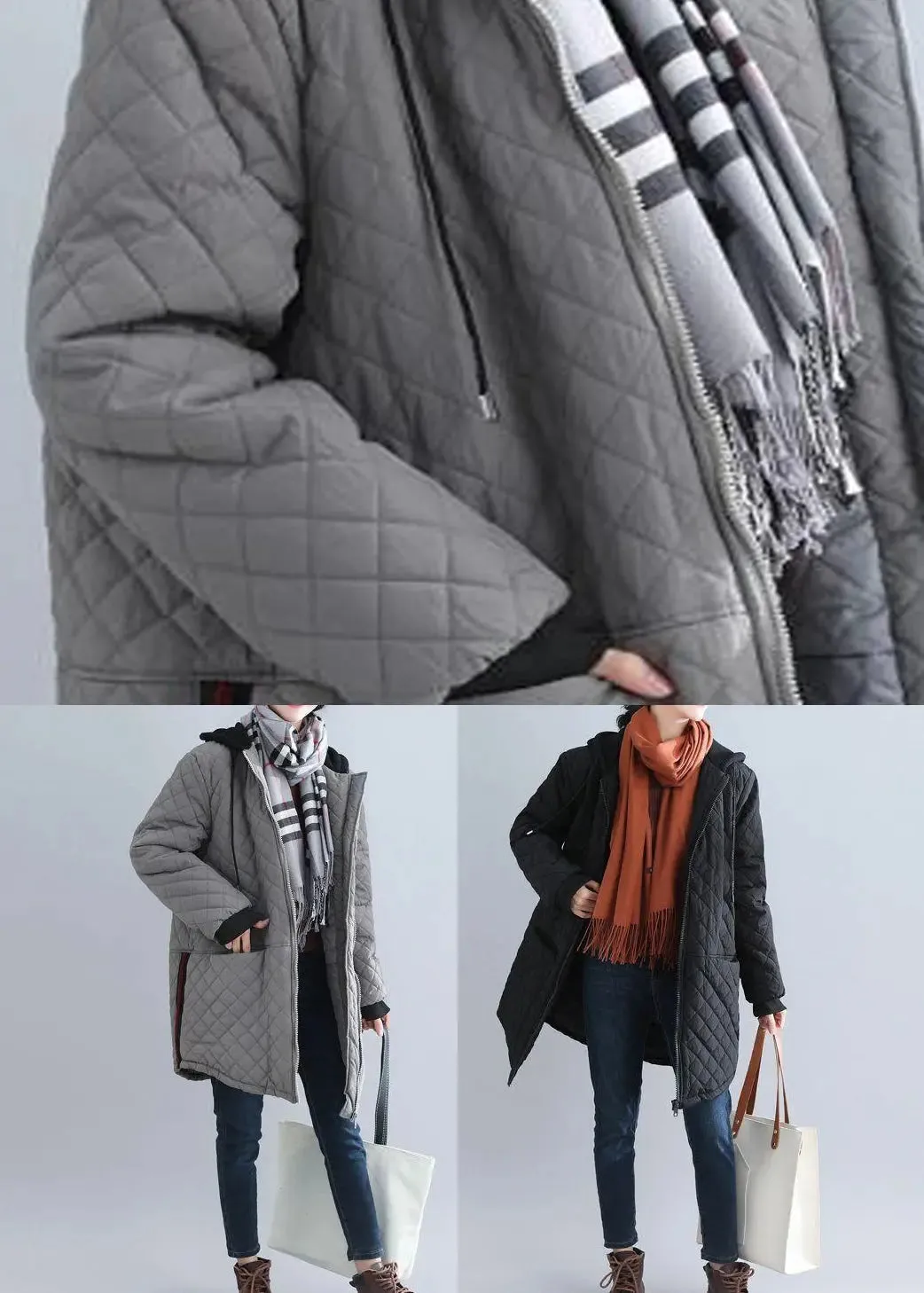 Hooded Pockets Patchwork Coat