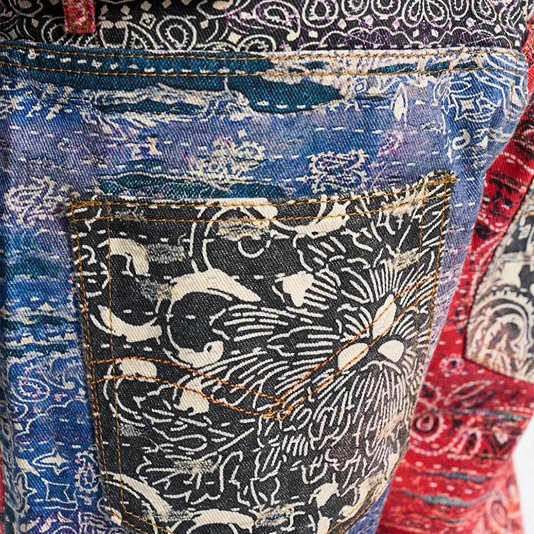 Indigo Distressed Paisley Jeans