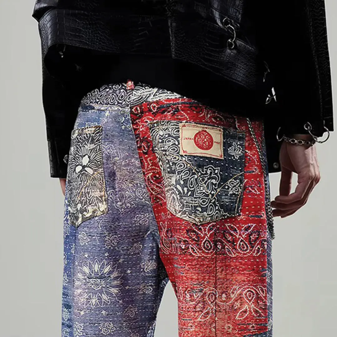 Indigo Distressed Paisley Jeans