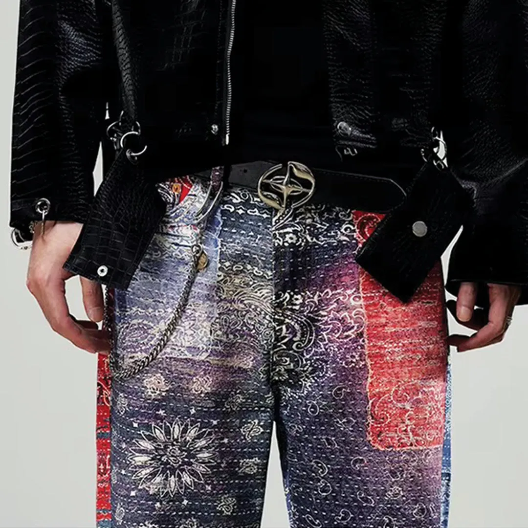 Indigo Distressed Paisley Jeans