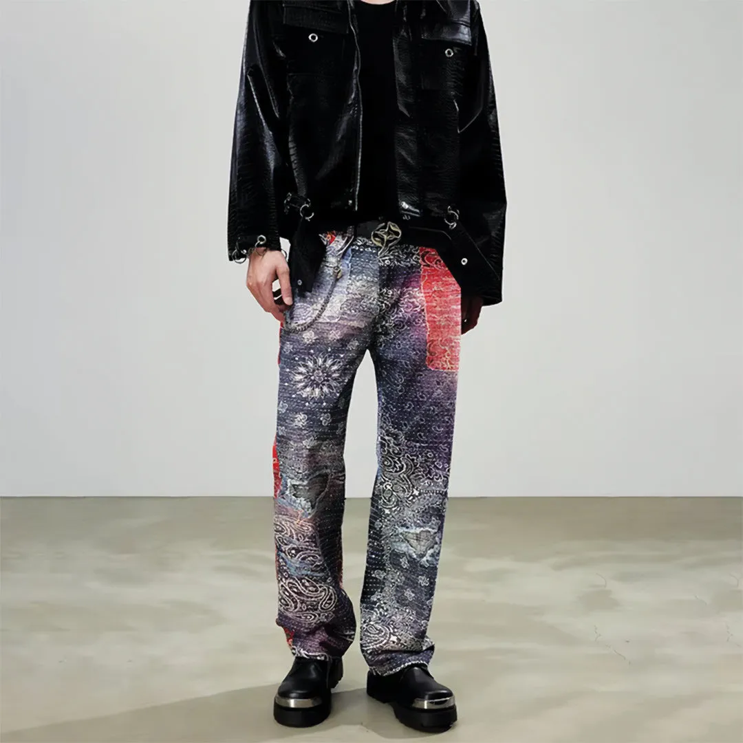 Indigo Distressed Paisley Jeans