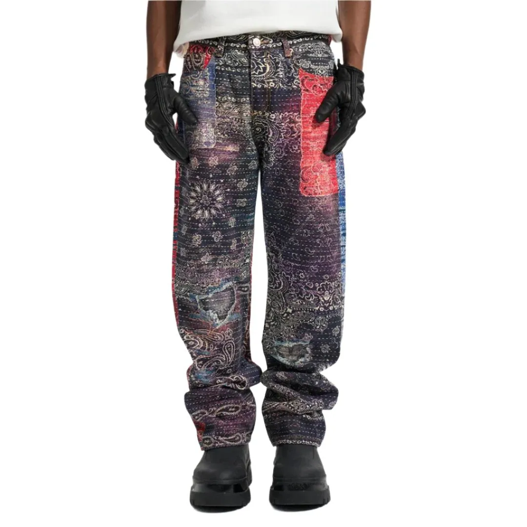 Indigo Distressed Paisley Jeans