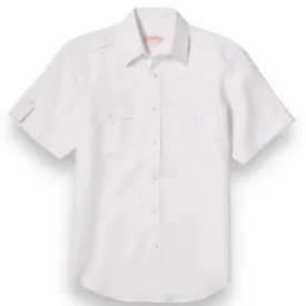 Inserch men's white linen shirt double flap pockets casual short sleeve shirt