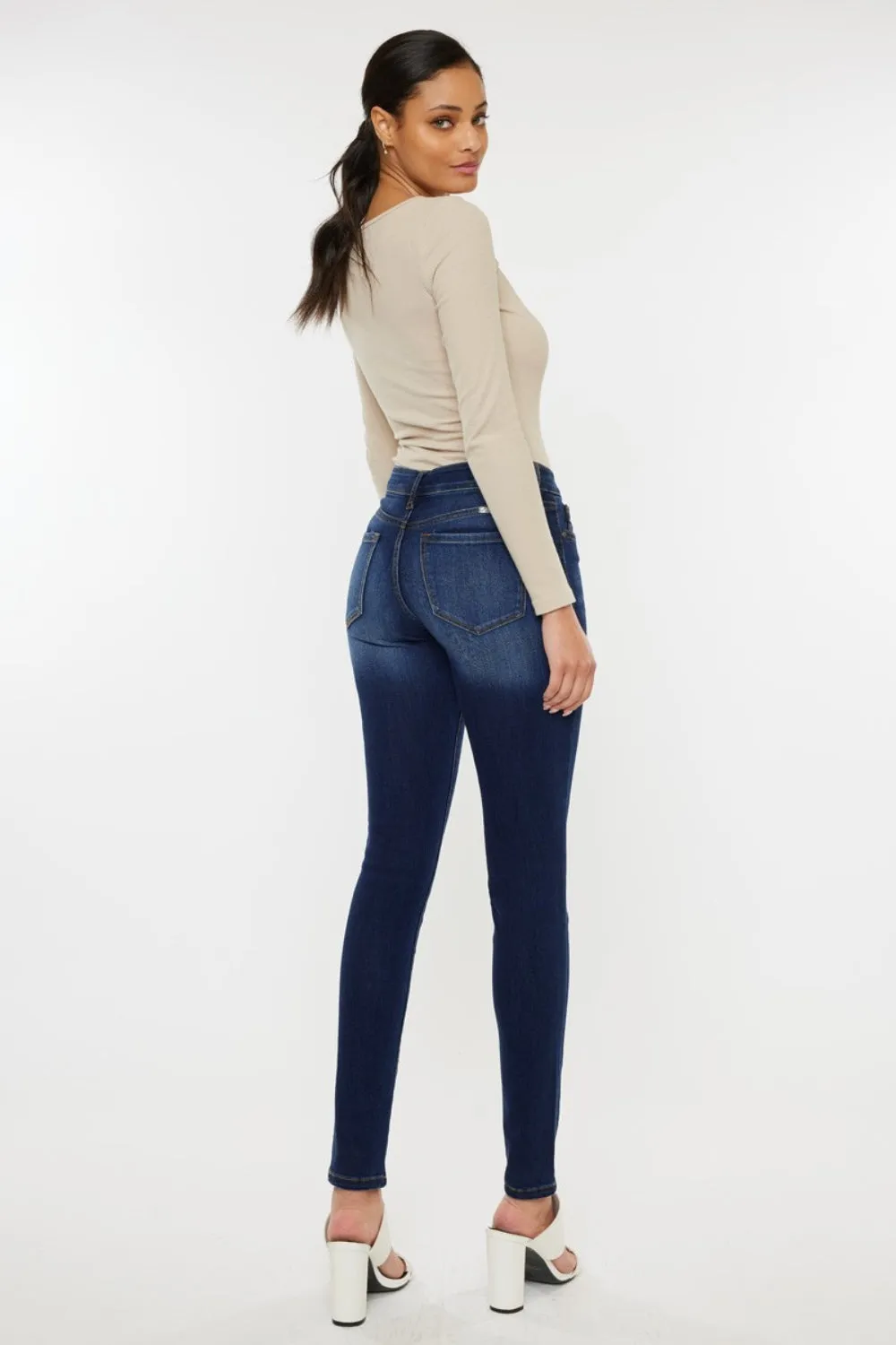 Kancan Mid Rise Gradient Washed Blue Denim Skinny Jeans