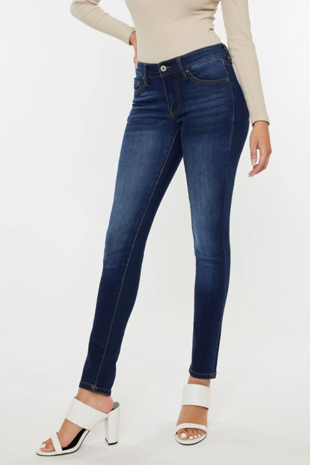 Kancan Mid Rise Gradient Washed Blue Denim Skinny Jeans