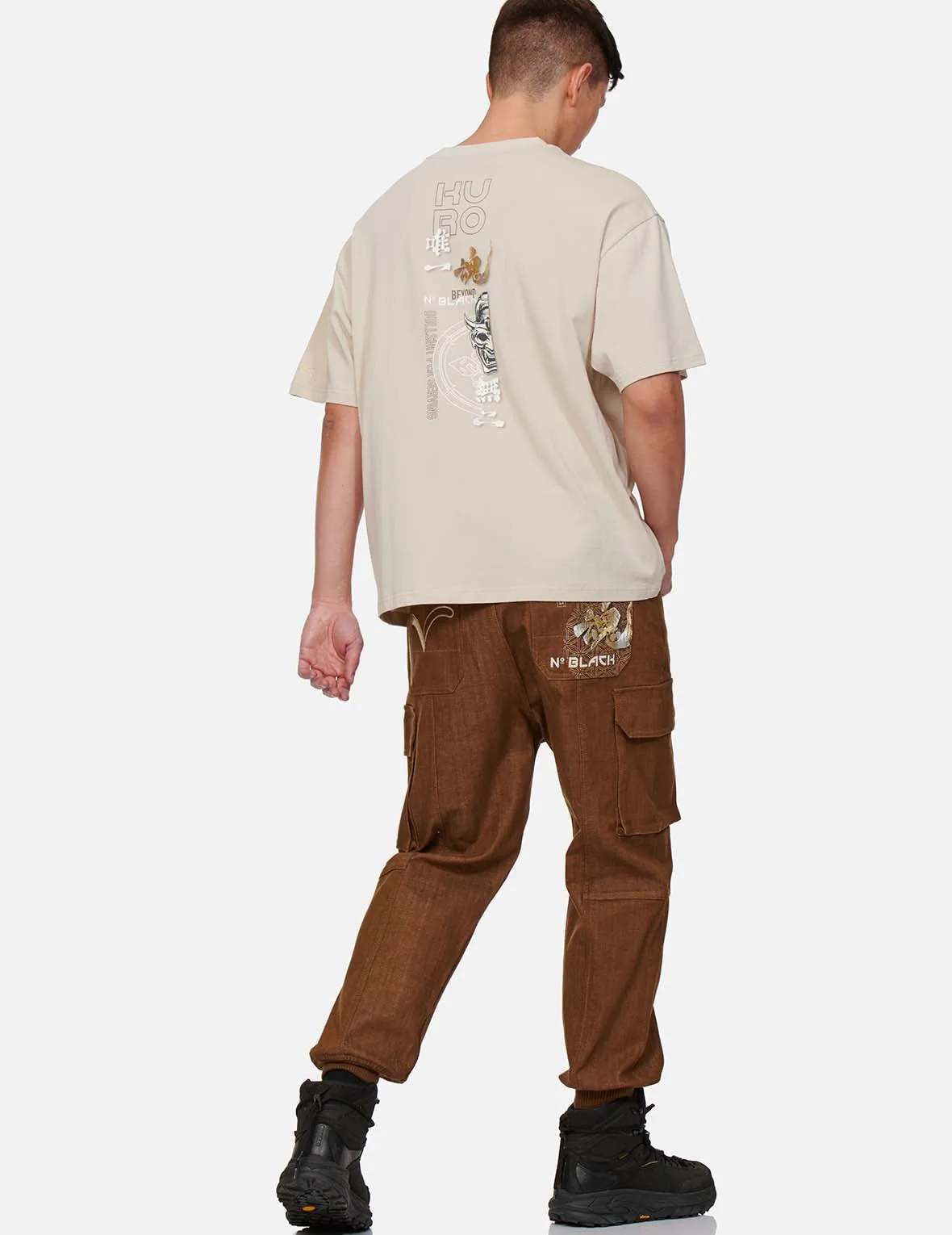 Kanji Embroidered Straight Fit Baggy Worker Jeans