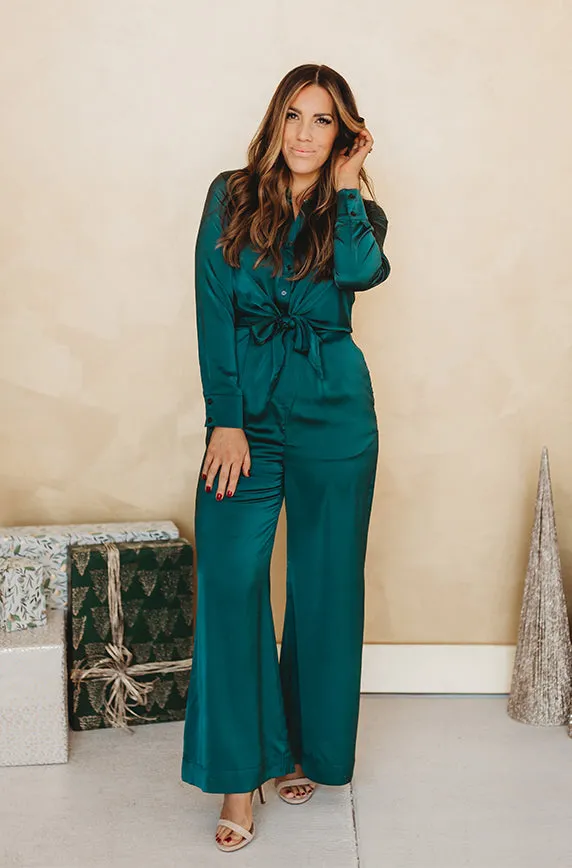 Kelsey Emerald Green Satin Jumpsuit - FINAL SALE