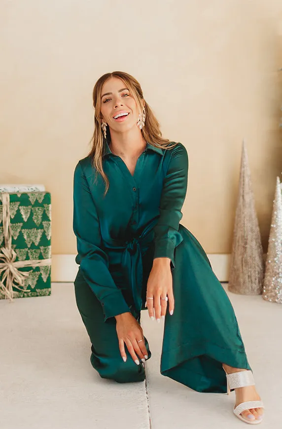 Kelsey Emerald Green Satin Jumpsuit - FINAL SALE