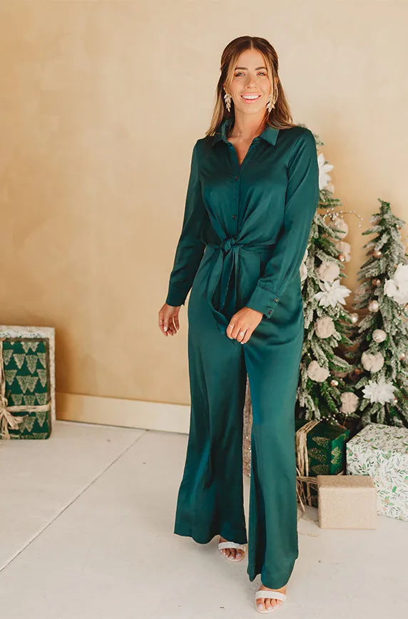 Kelsey Emerald Green Satin Jumpsuit - FINAL SALE