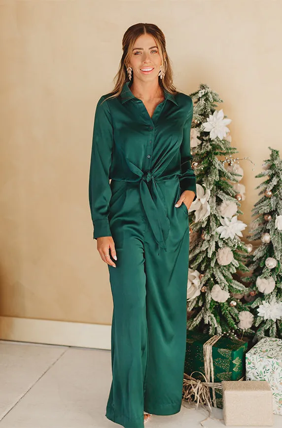 Kelsey Emerald Green Satin Jumpsuit - FINAL SALE