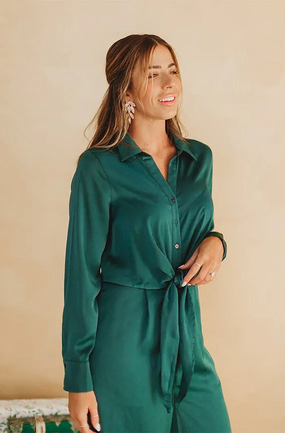 Kelsey Emerald Green Satin Jumpsuit - FINAL SALE