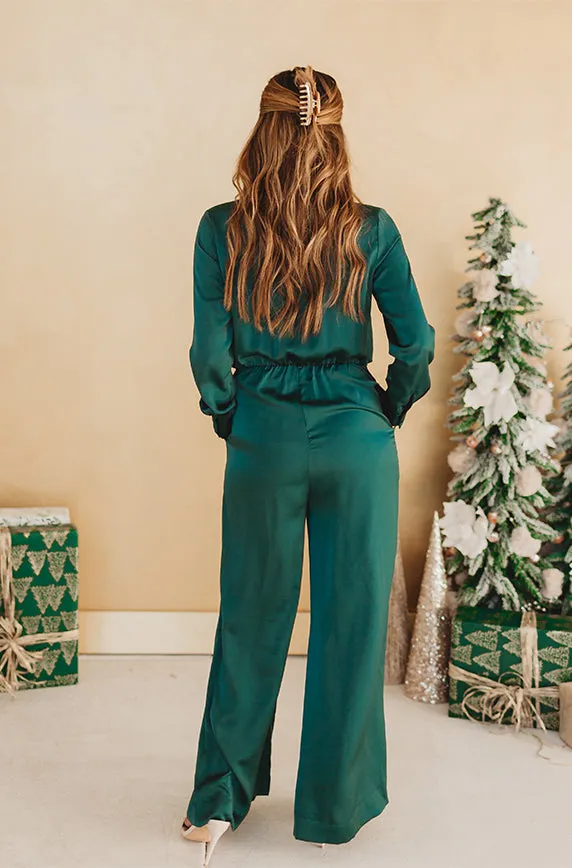 Kelsey Emerald Green Satin Jumpsuit - FINAL SALE