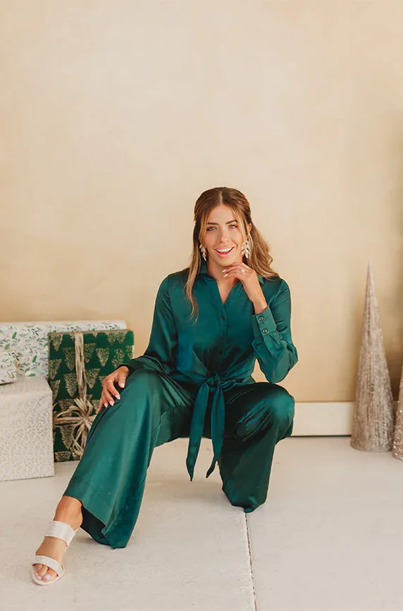 Kelsey Emerald Green Satin Jumpsuit - FINAL SALE