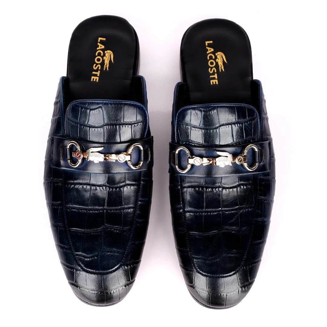 Lacos Elegant Gold Logo Designed Blue Half Leather Shoe