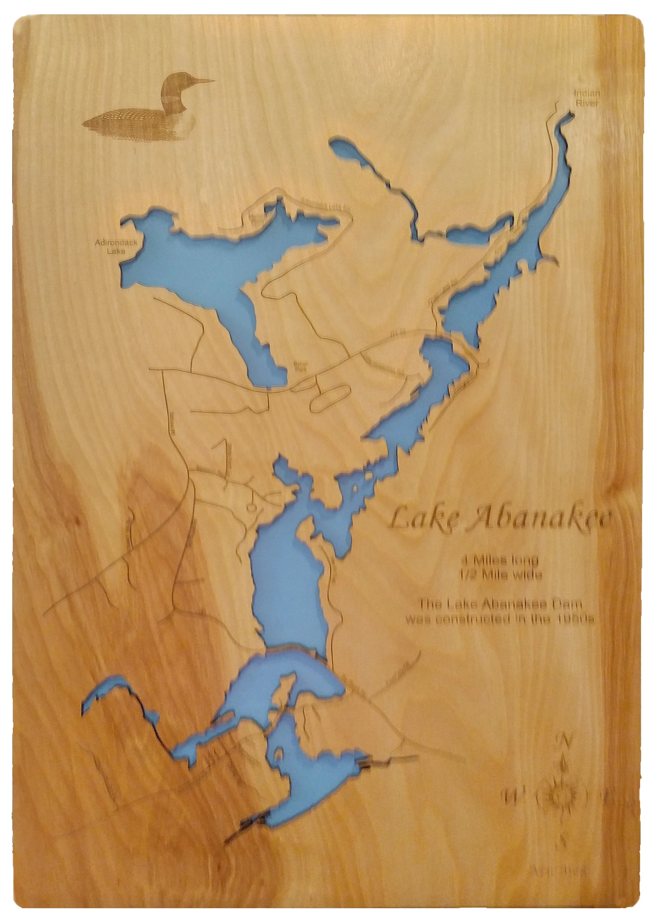 Lake Abanakee, New York - Laser Cut Wood Map