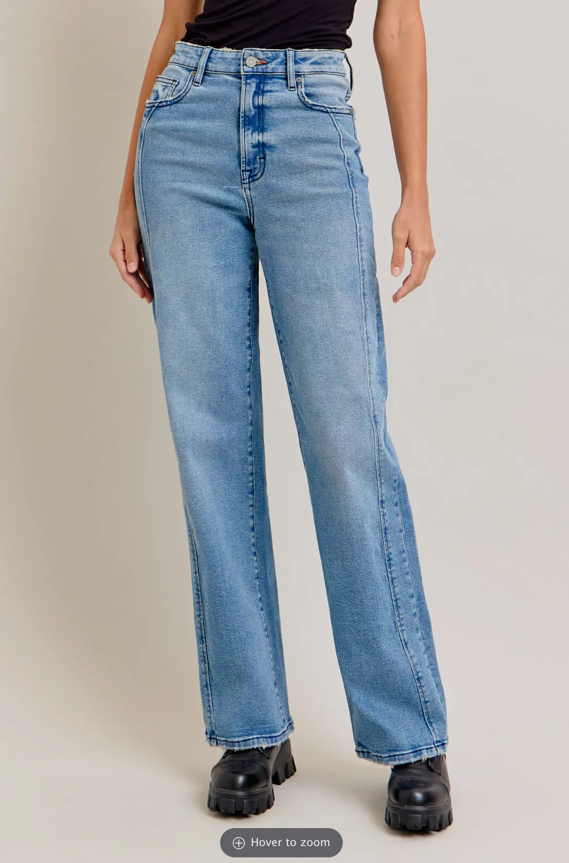 [LOGAN] Medium Wash Curved Seam Stretch Dad Jean