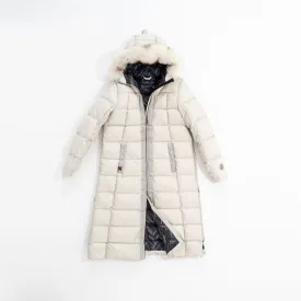 LONG A-LINE DOWN COAT WITH UPCYCLED FUR