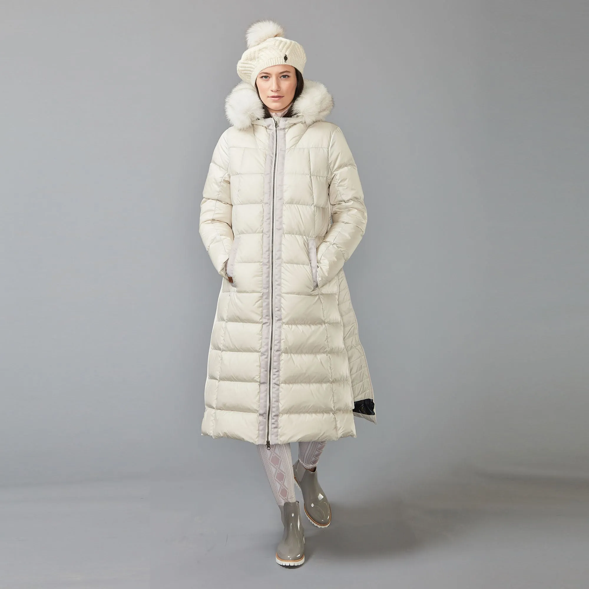 LONG A-LINE DOWN COAT WITH UPCYCLED FUR