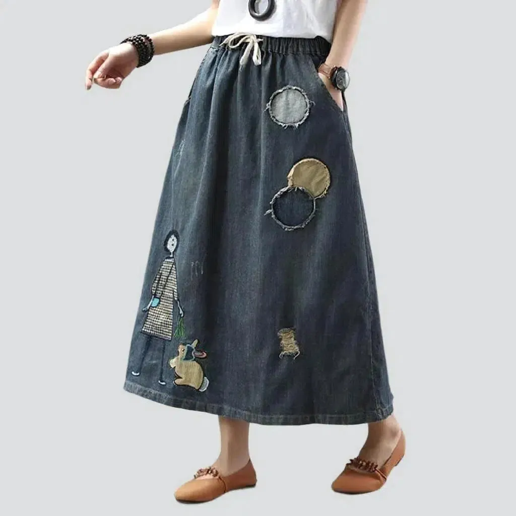 Long high-waist jeans skirt
 for ladies