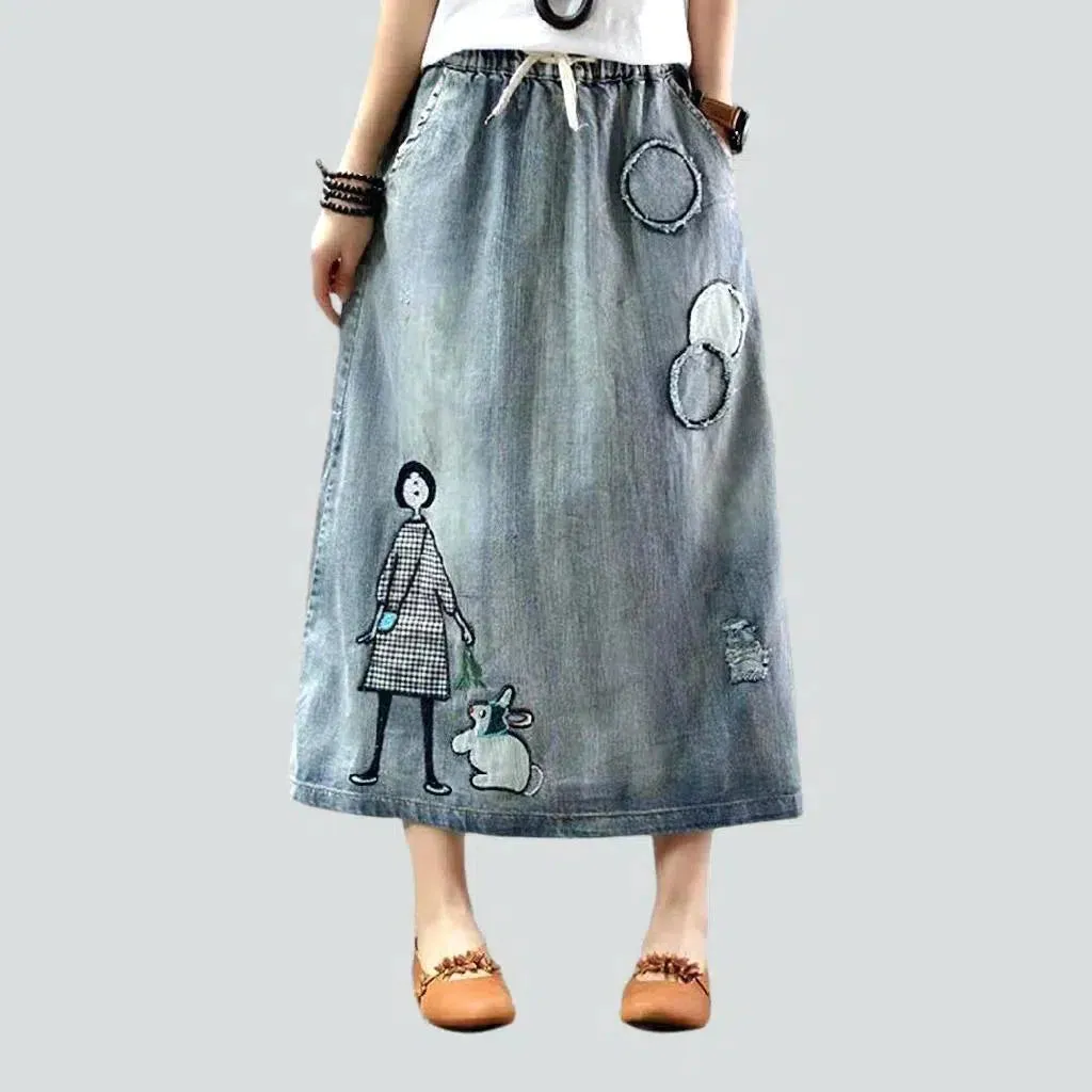 Long high-waist jeans skirt
 for ladies