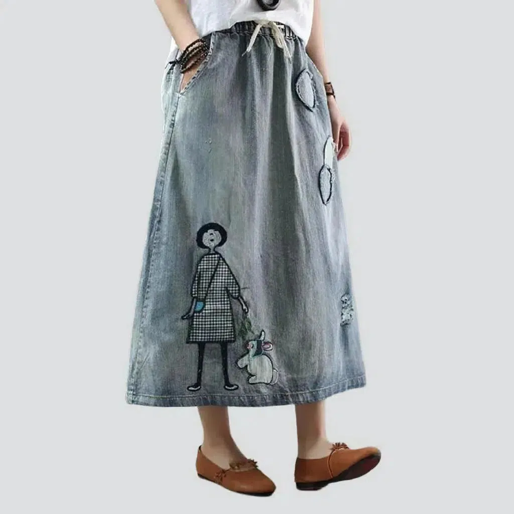 Long high-waist jeans skirt
 for ladies